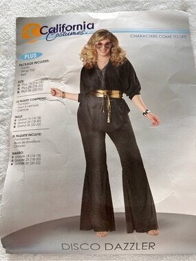 California Costumes Black Disco Dazzler Wide-Leg Pants and Top with Gold Belt
